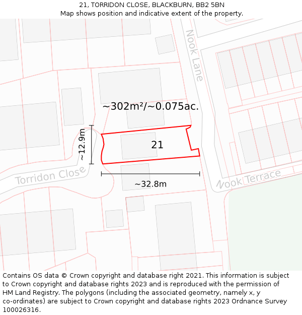 21, TORRIDON CLOSE, BLACKBURN, BB2 5BN: Plot and title map