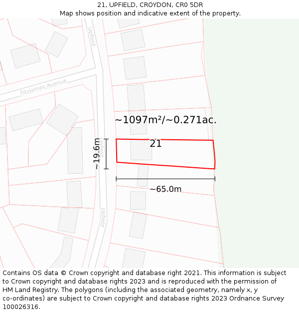 21, UPFIELD, CROYDON, CR0 5DR: Plot and title map