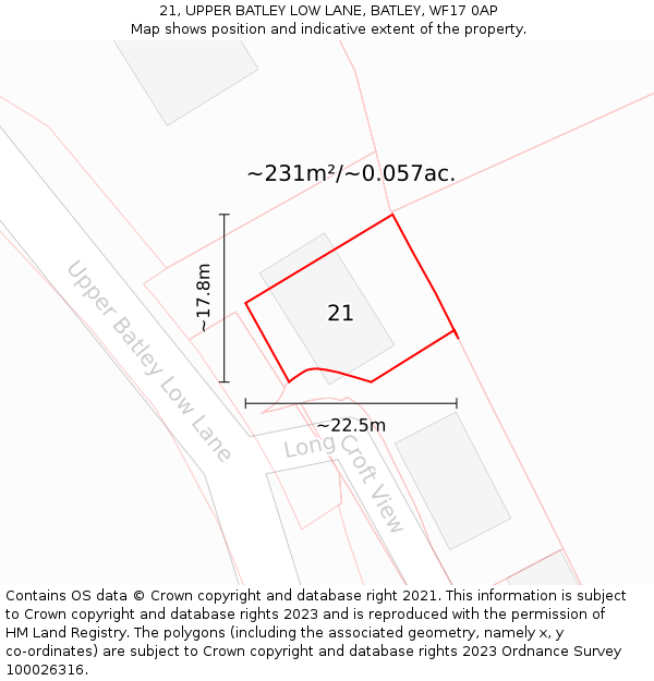 21, UPPER BATLEY LOW LANE, BATLEY, WF17 0AP: Plot and title map