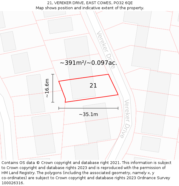 21, VEREKER DRIVE, EAST COWES, PO32 6QE: Plot and title map