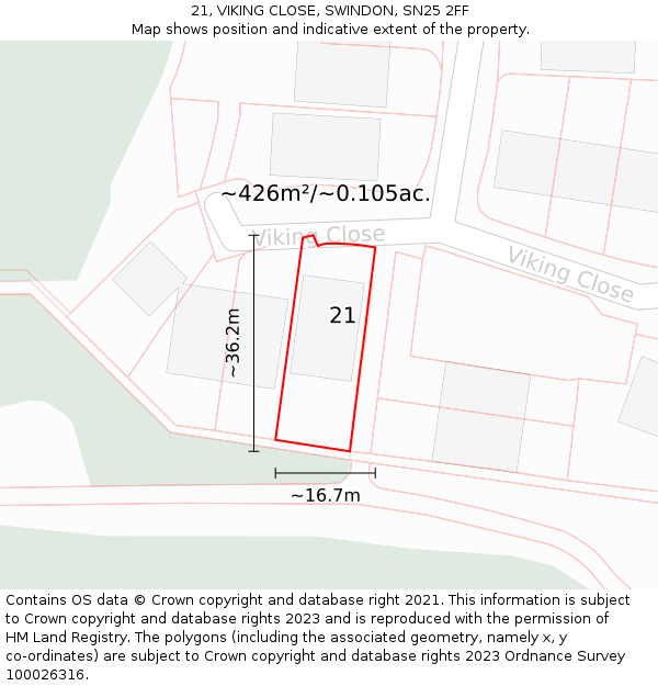 21, VIKING CLOSE, SWINDON, SN25 2FF: Plot and title map