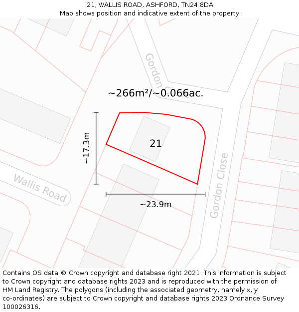 21, WALLIS ROAD, ASHFORD, TN24 8DA: Plot and title map