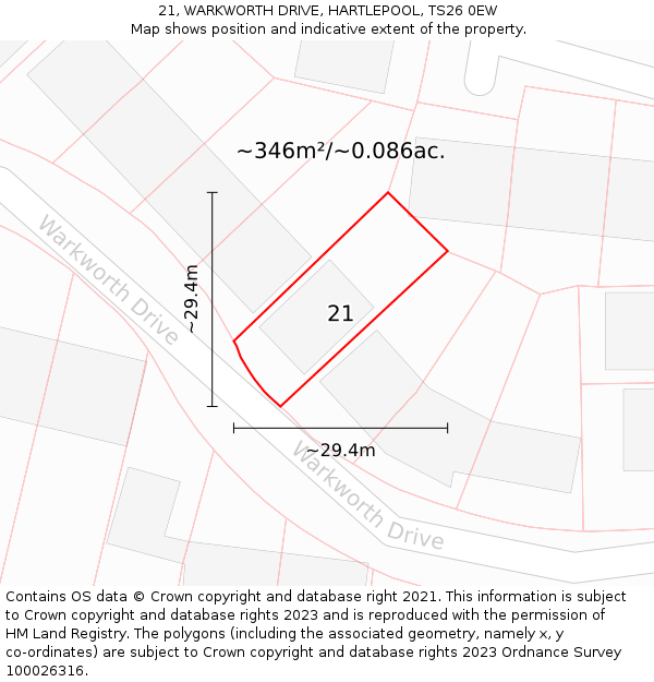 21, WARKWORTH DRIVE, HARTLEPOOL, TS26 0EW: Plot and title map