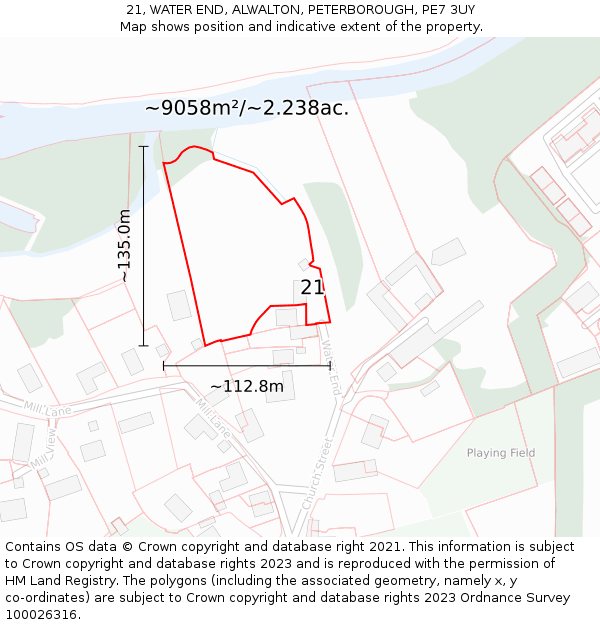 21, WATER END, ALWALTON, PETERBOROUGH, PE7 3UY: Plot and title map