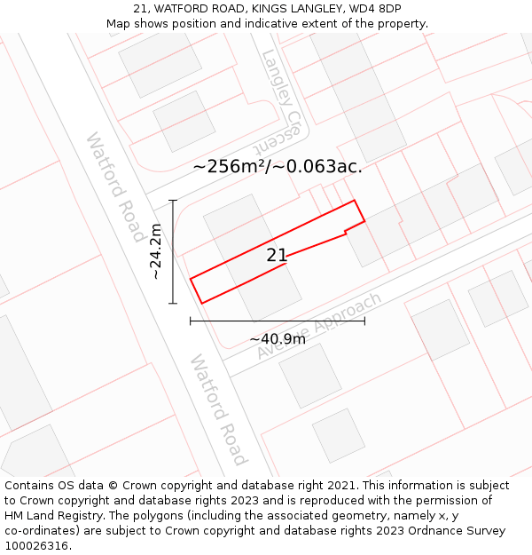 21, WATFORD ROAD, KINGS LANGLEY, WD4 8DP: Plot and title map