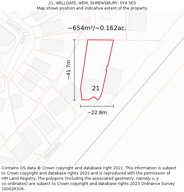 21, WELLGATE, WEM, SHREWSBURY, SY4 5ES: Plot and title map