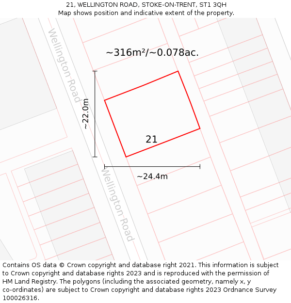 21, WELLINGTON ROAD, STOKE-ON-TRENT, ST1 3QH: Plot and title map