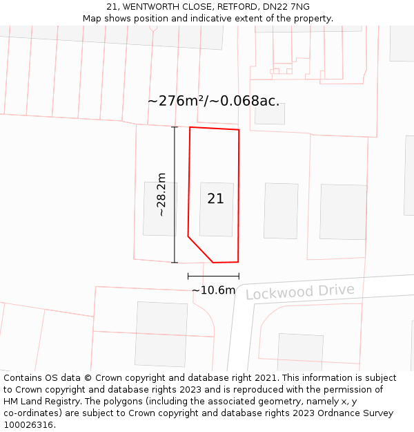 21, WENTWORTH CLOSE, RETFORD, DN22 7NG: Plot and title map