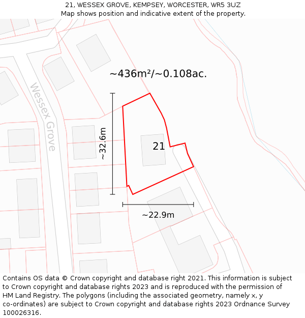 21, WESSEX GROVE, KEMPSEY, WORCESTER, WR5 3UZ: Plot and title map