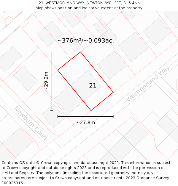 21, WESTMORLAND WAY, NEWTON AYCLIFFE, DL5 4NN: Plot and title map