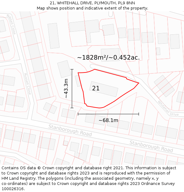 21, WHITEHALL DRIVE, PLYMOUTH, PL9 8NN: Plot and title map