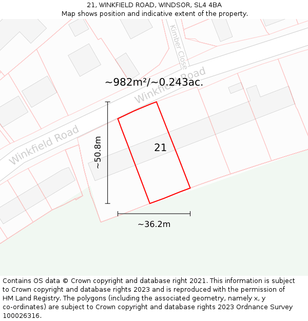 21, WINKFIELD ROAD, WINDSOR, SL4 4BA: Plot and title map