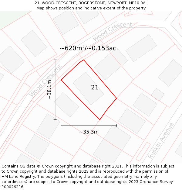 21, WOOD CRESCENT, ROGERSTONE, NEWPORT, NP10 0AL: Plot and title map