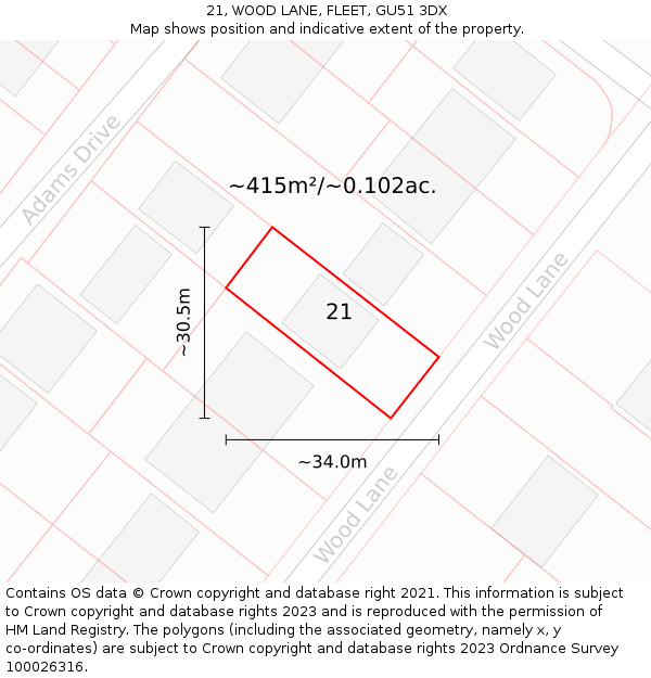 21, WOOD LANE, FLEET, GU51 3DX: Plot and title map