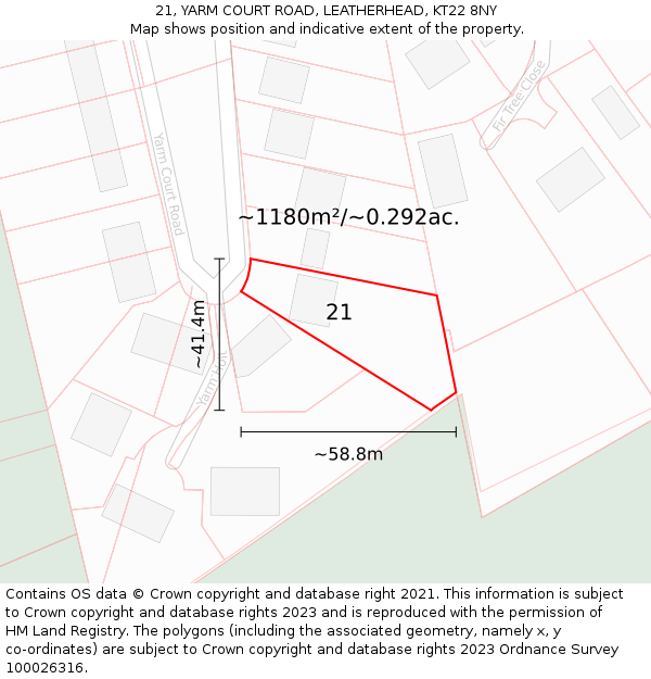 21, YARM COURT ROAD, LEATHERHEAD, KT22 8NY: Plot and title map