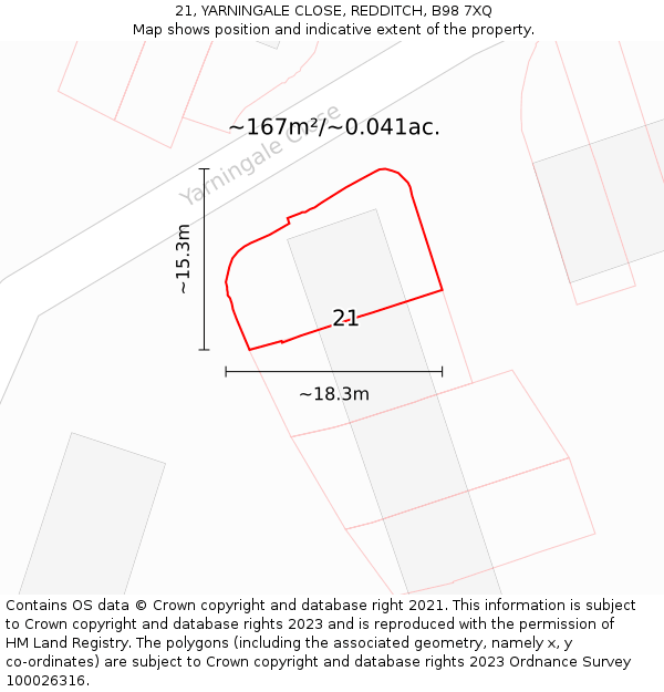 21, YARNINGALE CLOSE, REDDITCH, B98 7XQ: Plot and title map