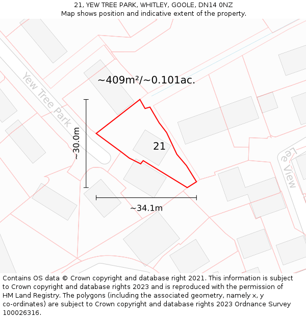 21, YEW TREE PARK, WHITLEY, GOOLE, DN14 0NZ: Plot and title map