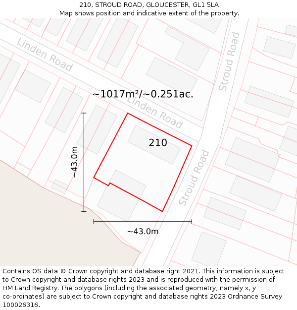 210, STROUD ROAD, GLOUCESTER, GL1 5LA: Plot and title map