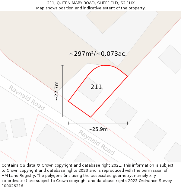 211, QUEEN MARY ROAD, SHEFFIELD, S2 1HX: Plot and title map