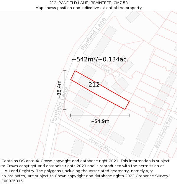 212, PANFIELD LANE, BRAINTREE, CM7 5RJ: Plot and title map