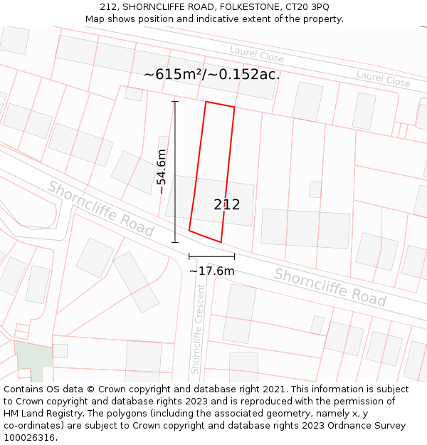 212, SHORNCLIFFE ROAD, FOLKESTONE, CT20 3PQ: Plot and title map