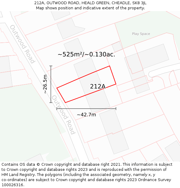 212A, OUTWOOD ROAD, HEALD GREEN, CHEADLE, SK8 3JL: Plot and title map
