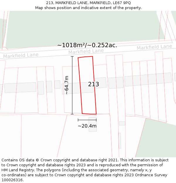 213, MARKFIELD LANE, MARKFIELD, LE67 9PQ: Plot and title map