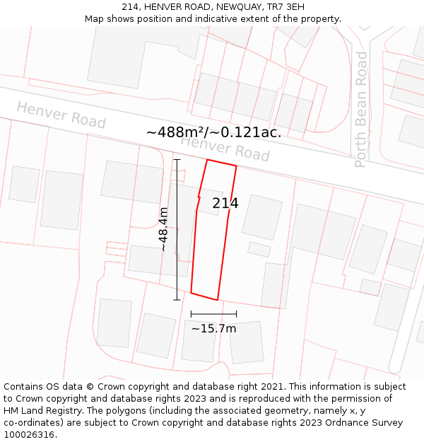 214, HENVER ROAD, NEWQUAY, TR7 3EH: Plot and title map