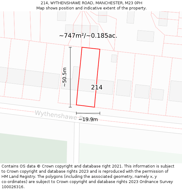 214, WYTHENSHAWE ROAD, MANCHESTER, M23 0PH: Plot and title map