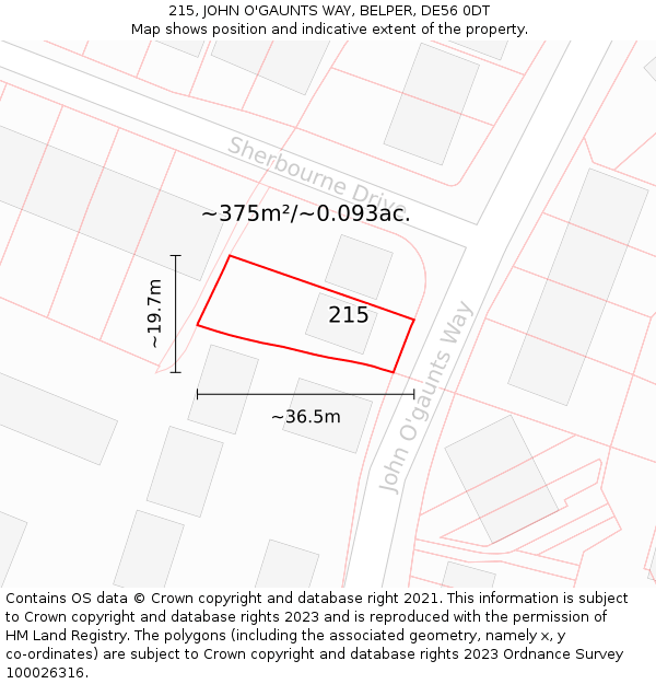 215, JOHN O'GAUNTS WAY, BELPER, DE56 0DT: Plot and title map