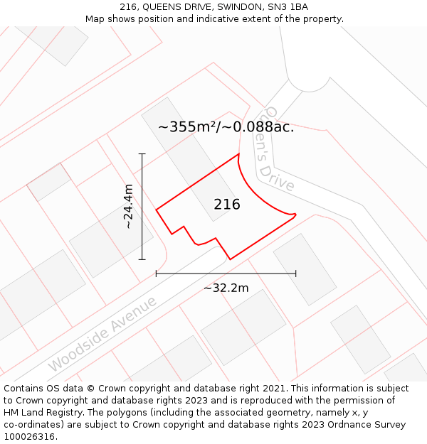 216, QUEENS DRIVE, SWINDON, SN3 1BA: Plot and title map