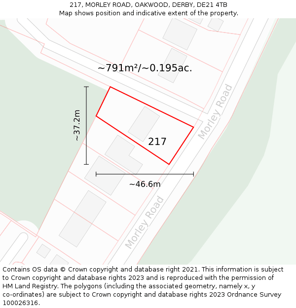 217, MORLEY ROAD, OAKWOOD, DERBY, DE21 4TB: Plot and title map