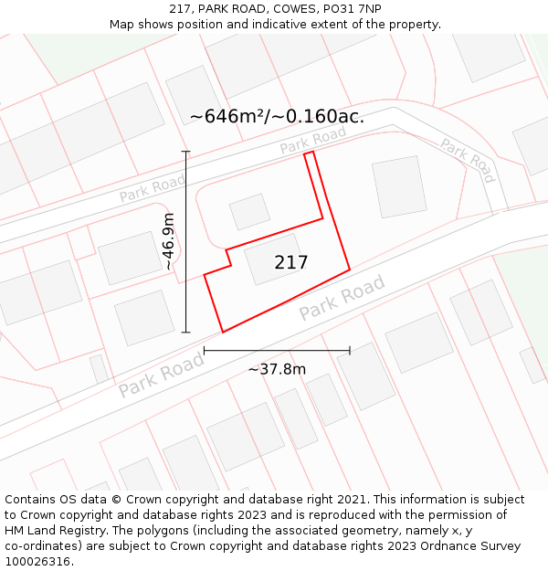 217, PARK ROAD, COWES, PO31 7NP: Plot and title map