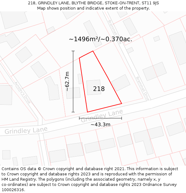 218, GRINDLEY LANE, BLYTHE BRIDGE, STOKE-ON-TRENT, ST11 9JS: Plot and title map