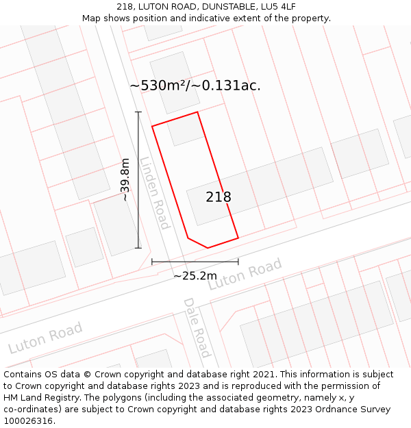 218, LUTON ROAD, DUNSTABLE, LU5 4LF: Plot and title map