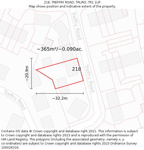 218, TREFFRY ROAD, TRURO, TR1 1UF: Plot and title map