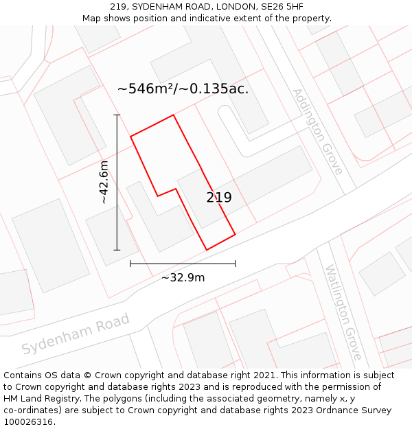 219, SYDENHAM ROAD, LONDON, SE26 5HF: Plot and title map