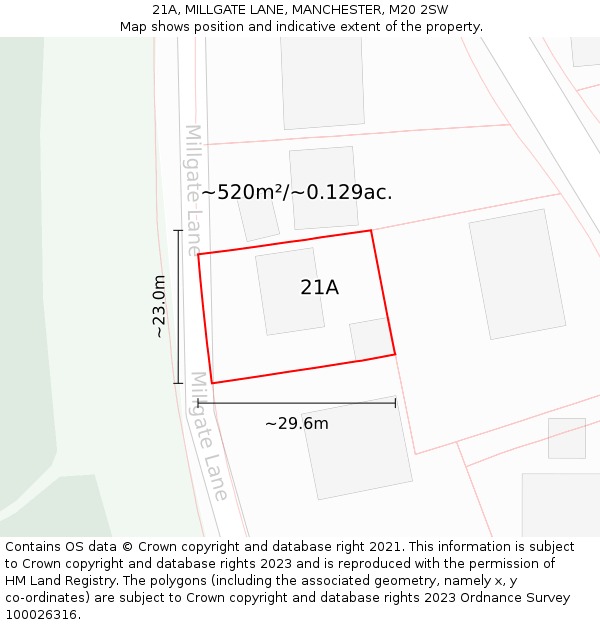 21A, MILLGATE LANE, MANCHESTER, M20 2SW: Plot and title map