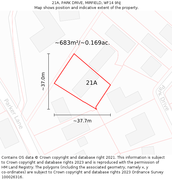 21A, PARK DRIVE, MIRFIELD, WF14 9NJ: Plot and title map