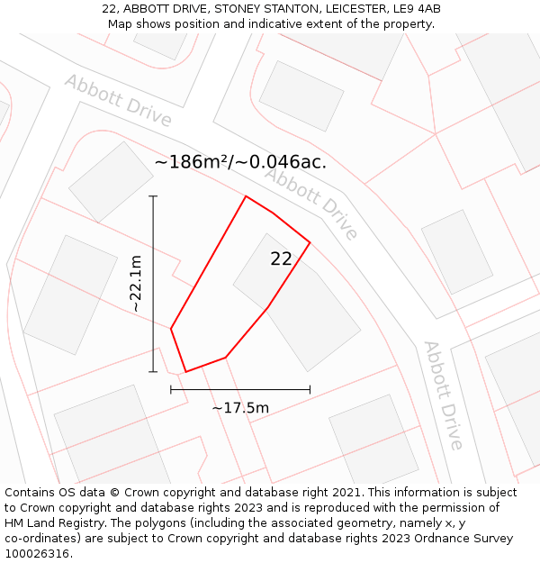 22, ABBOTT DRIVE, STONEY STANTON, LEICESTER, LE9 4AB: Plot and title map