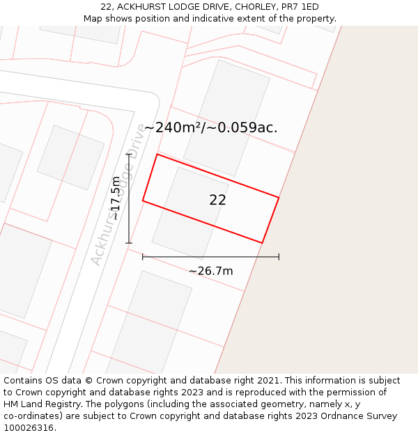 22, ACKHURST LODGE DRIVE, CHORLEY, PR7 1ED: Plot and title map