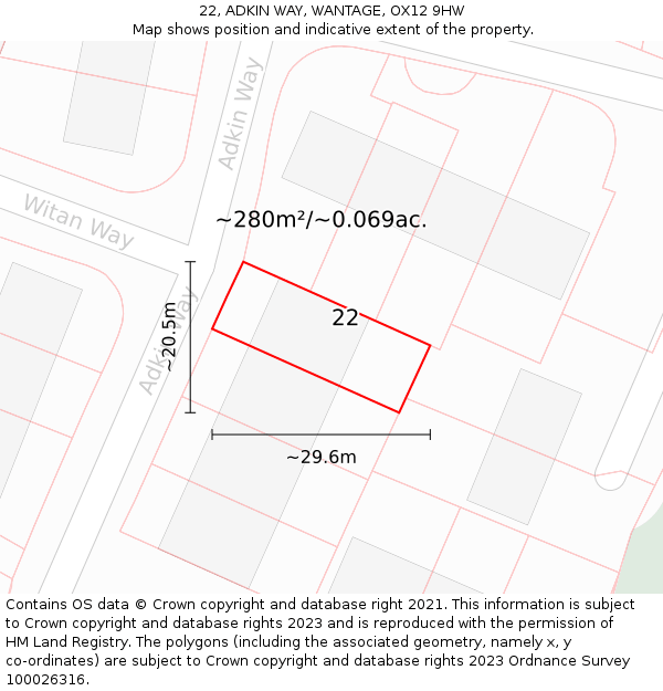 22, ADKIN WAY, WANTAGE, OX12 9HW: Plot and title map