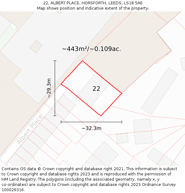 22, ALBERT PLACE, HORSFORTH, LEEDS, LS18 5AE: Plot and title map