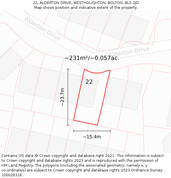 22, ALDERTON DRIVE, WESTHOUGHTON, BOLTON, BL5 2JD: Plot and title map