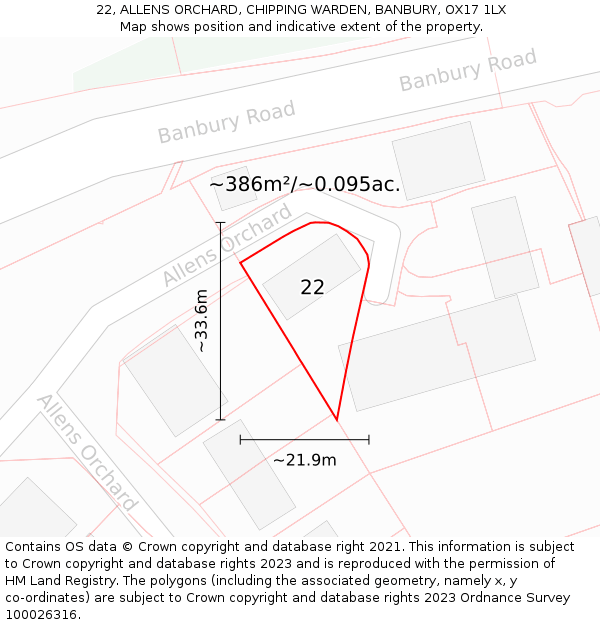 22, ALLENS ORCHARD, CHIPPING WARDEN, BANBURY, OX17 1LX: Plot and title map