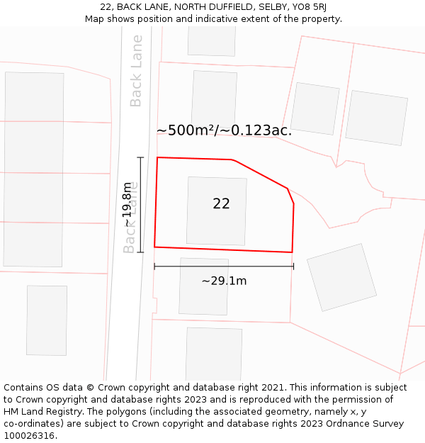 22, BACK LANE, NORTH DUFFIELD, SELBY, YO8 5RJ: Plot and title map