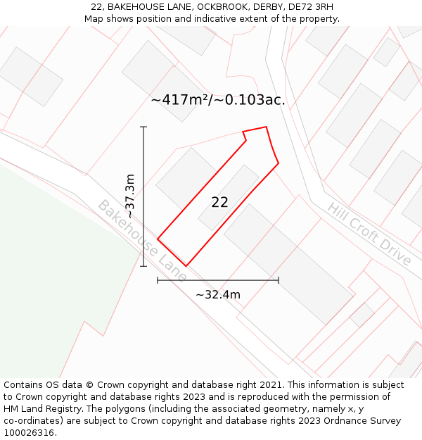 22, BAKEHOUSE LANE, OCKBROOK, DERBY, DE72 3RH: Plot and title map