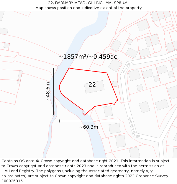 22, BARNABY MEAD, GILLINGHAM, SP8 4AL: Plot and title map