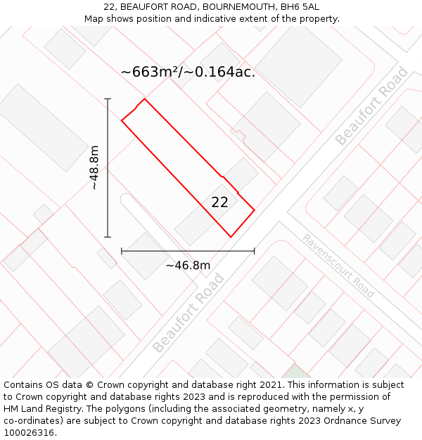 22, BEAUFORT ROAD, BOURNEMOUTH, BH6 5AL: Plot and title map