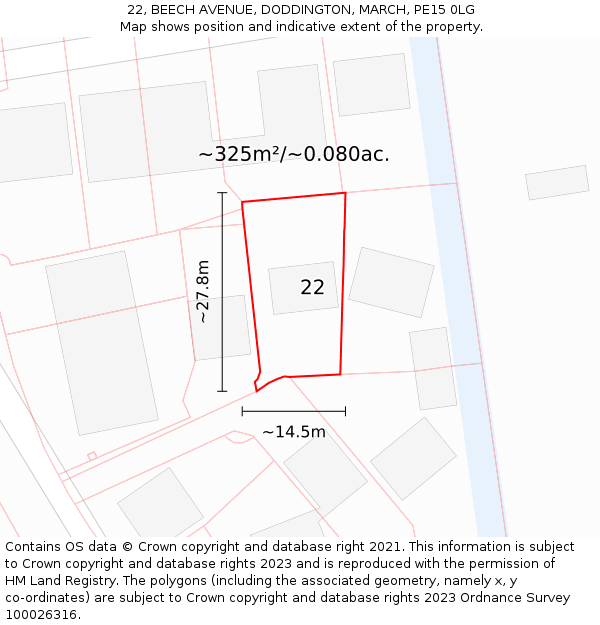 22, BEECH AVENUE, DODDINGTON, MARCH, PE15 0LG: Plot and title map